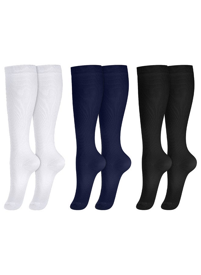 VITION 3 Packs Men and Women's Compression Socks 15-20 mmHg Moderate Pressure Medical Quality Support Best Comfort Fit Moisture Wicking Circulation Travel White/Blue/Black L/XL - Image 3